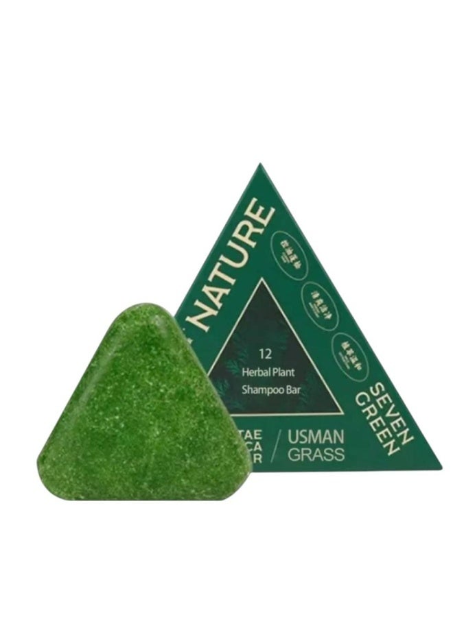 Seven Herbal Shampoo Bar Green | Solid Hair Cleansing Bar with 12 Plant Extracts | Handmade Shampoo Soap - Image 1